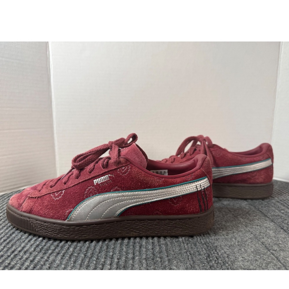 Puma Suede One Piece Red Haired Pirates Burgundy Red Silver Sneakers Mens 7.5